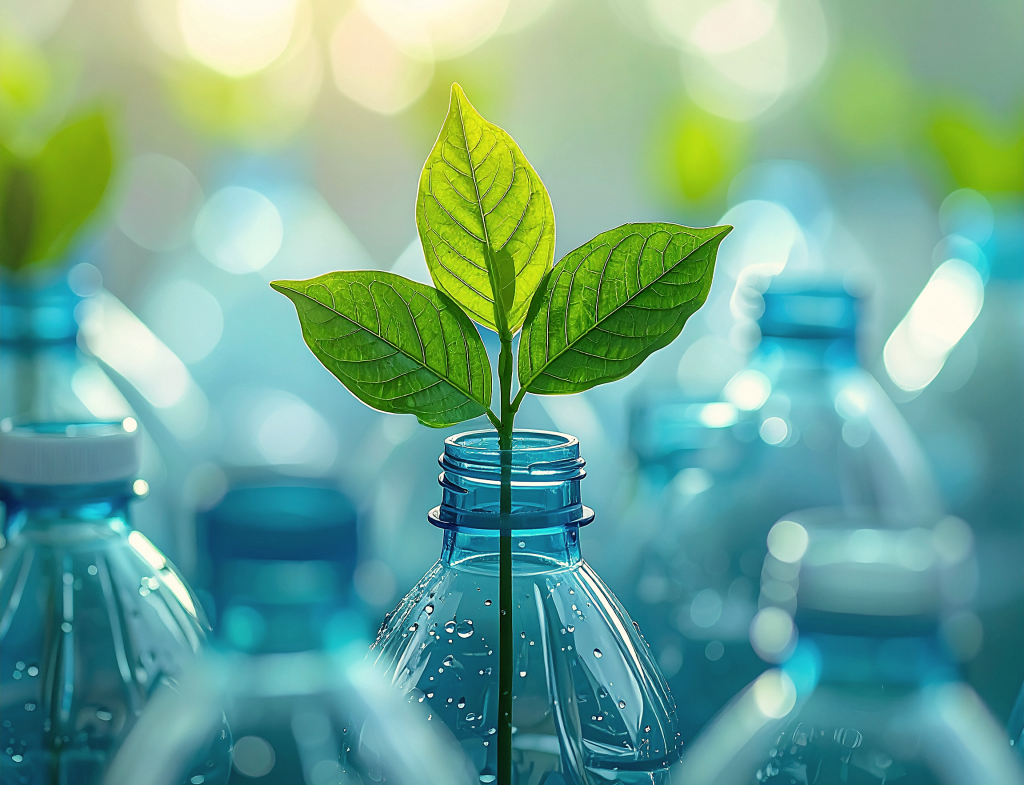 Ramos de folhas entre garrafas 2